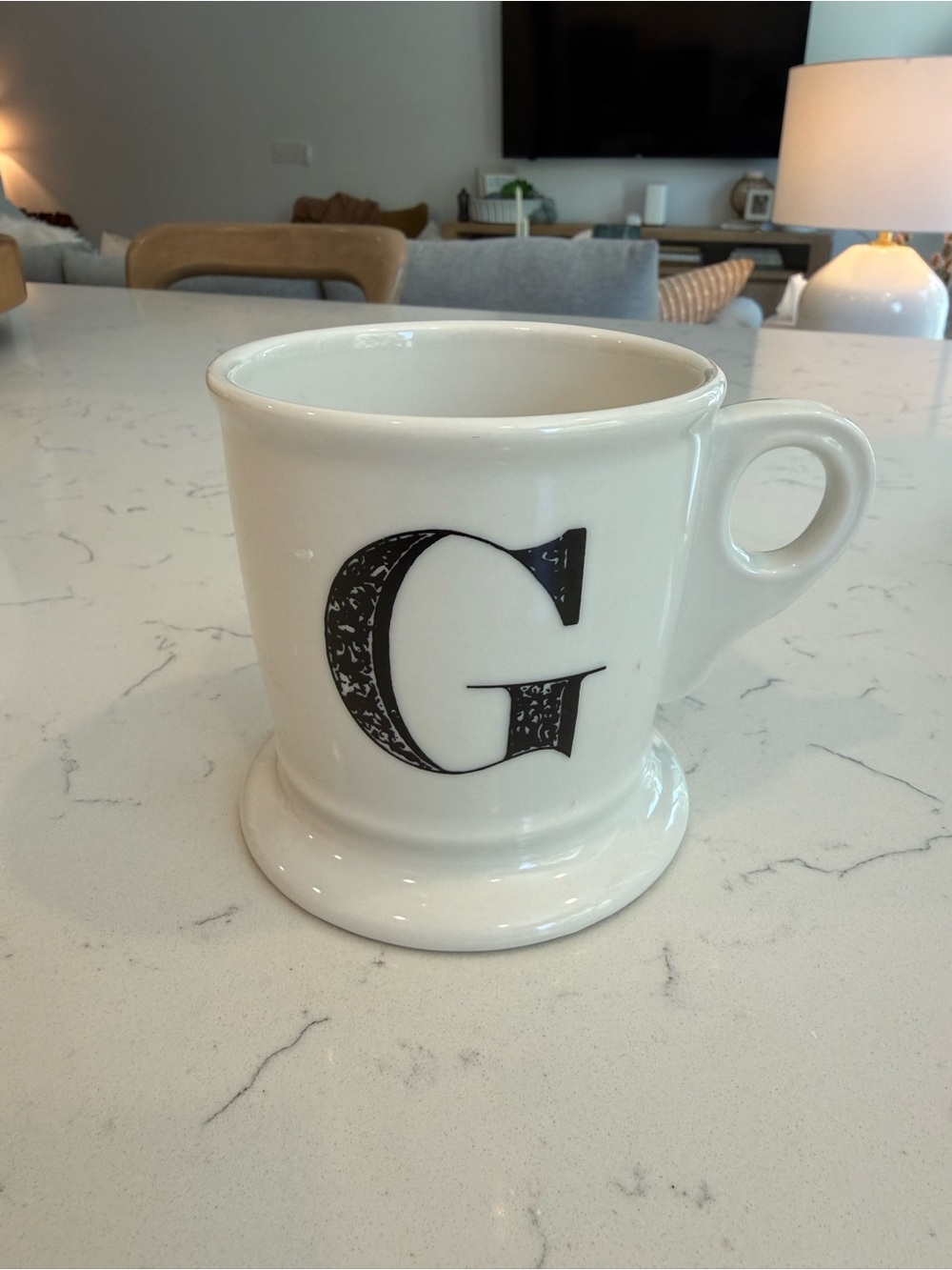 Anthropologie White Ceramic Mug with Black Monogram G